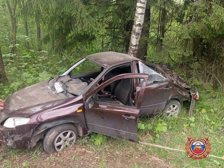 В Тверской области автомобиль во время обгона по обочине оказался в кювете