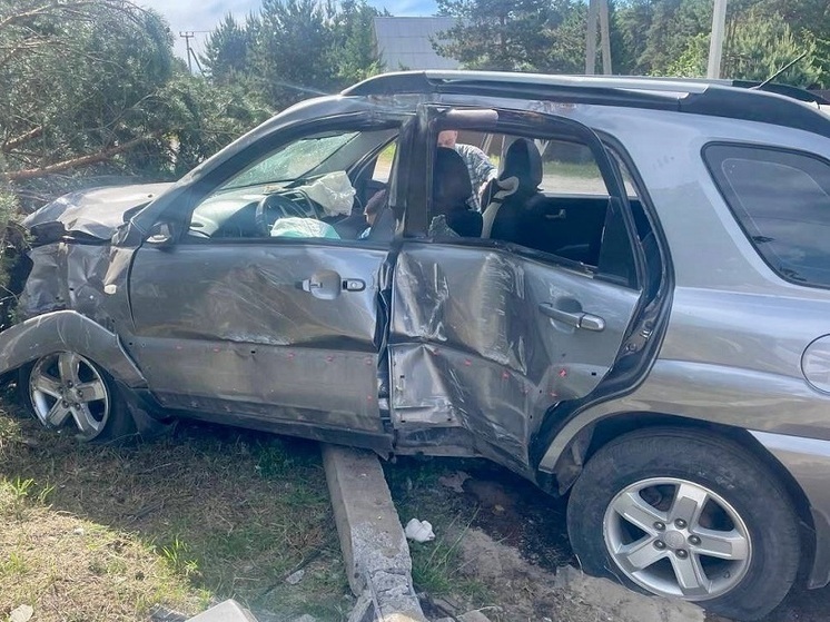 Под Рязанью Kia Sportage врезался в столб: водитель и пассажир пострадали
