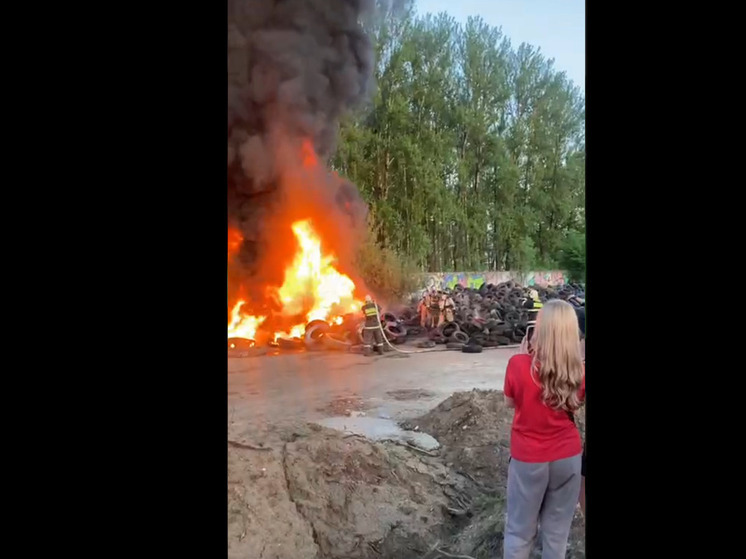В Ярославле в Брагино полыхала гора покрышек