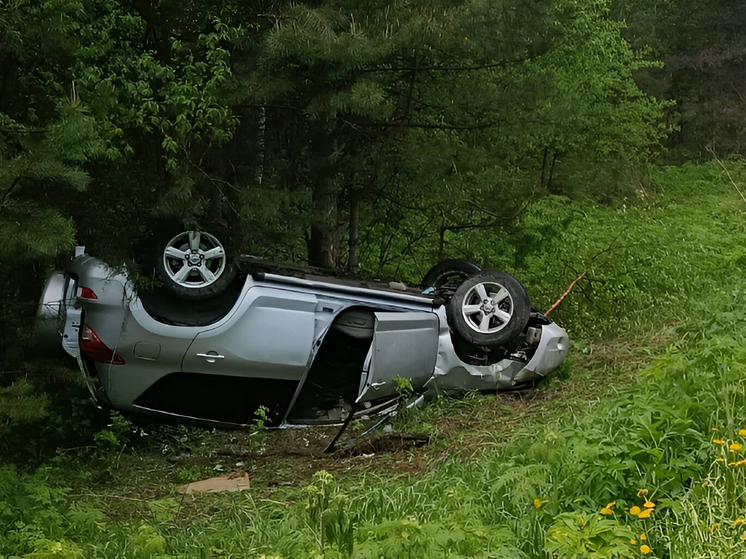 «Тойота» перевернулась после столкновения с дорожным знаком