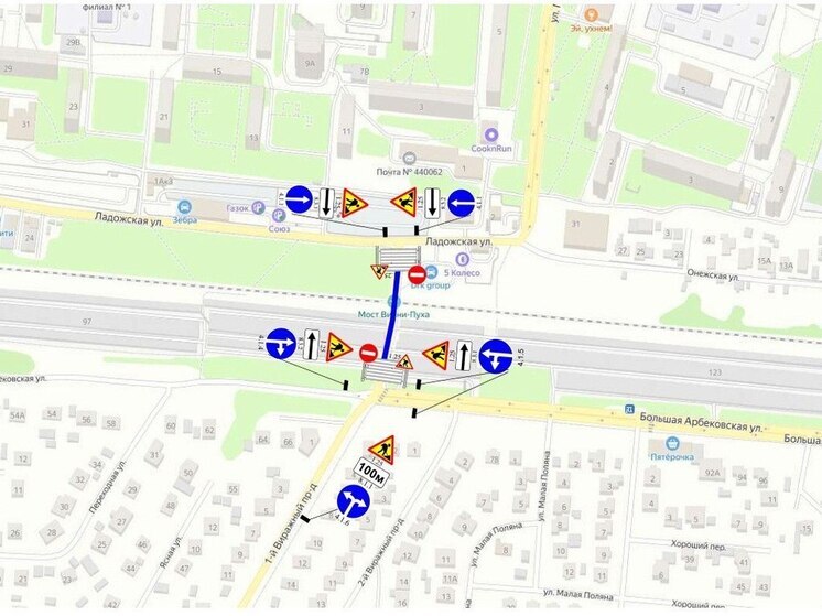 В Пензе временно перекроют движение под железнодорожным мостом на ул. Ладожской/ул. Большой Арбековской