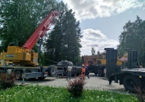 Танк Т-55 после шествия 9 мая вернулся в парк Победы в Йошкар-Оле.