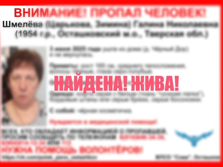 Завершены поиски пропавшей в Тверской области пенсионерки