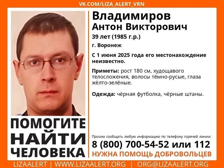 В Воронеже разыскивается пропавший без вести Антон Владимирович