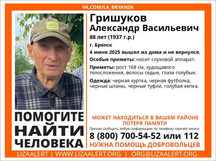 В Брянске ищут пропавшего 88-летнего Александра Гришукова