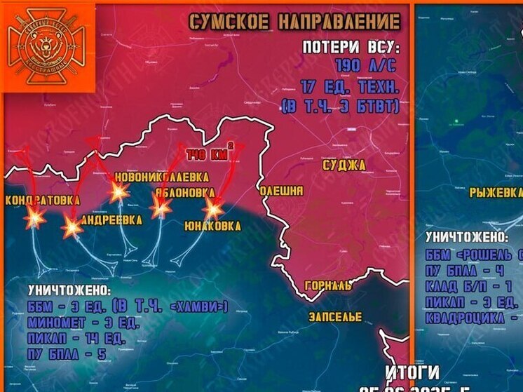 На Тёткинском и Глушковском направлениях уничтожено 6 единиц техники ВСУ