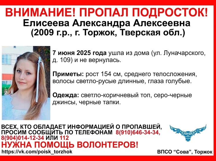 Девочка-подросток пропала в Тверской области