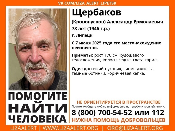 В Липецке разыскивают пропавшего пенсионера