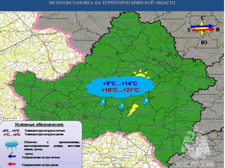 В Брянске 12 июня ожидаются дожди и грозы