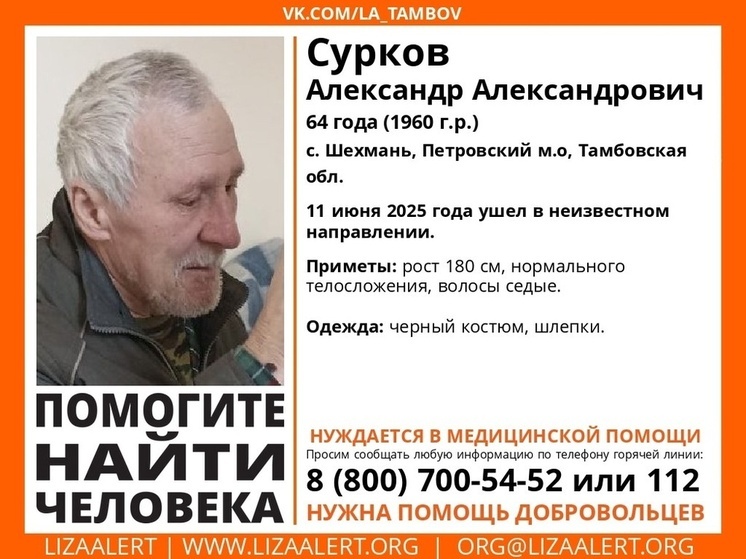 В Тамбовской области потеряли 64-летнего Александра Суркова