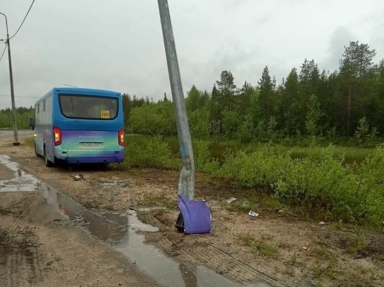 В Оленегорске автобус врезался в опору освещения