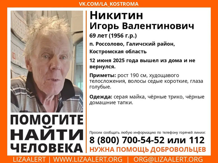 Костромские волонтеры разыскивают высокого старика