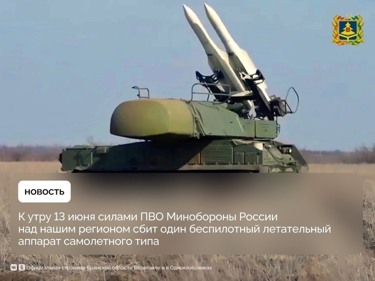 Над Брянской областью за ночь был сбит один вражеский беспилотник