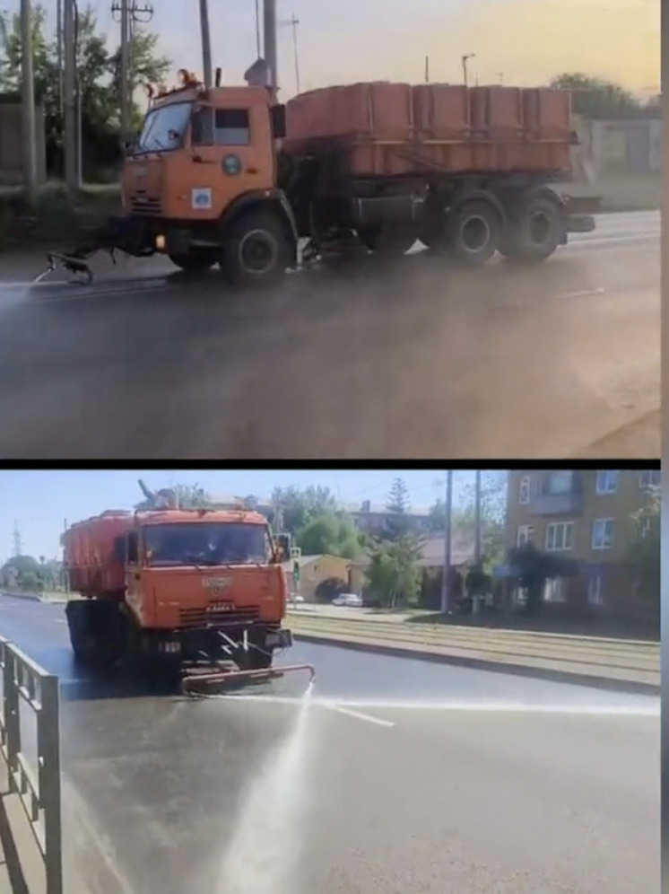 В Красноярске поливальные машины помогают справиться с жарой