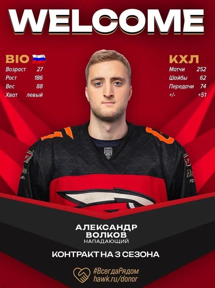 Омский «Авангард» подписал трёхлетний контракт с Александром Волковым
