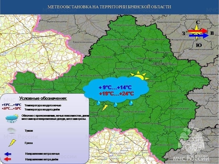 В Брянске 18 июня ожидаются дожди