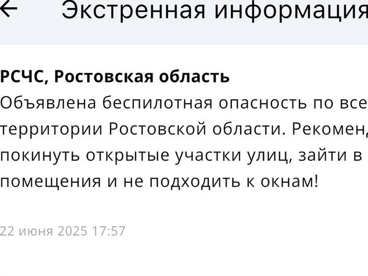 В Ростовской области объявили беспилотную опасность 22 июня