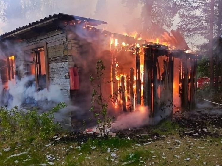 Строение в Кольском районе выгорело дотла