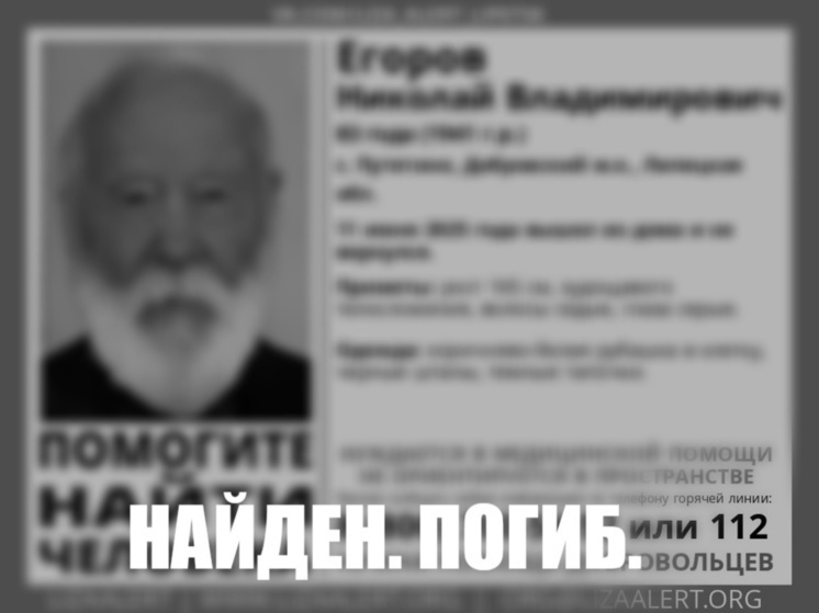 Пропавшего в Липецкой области пенсионера нашли мертвым