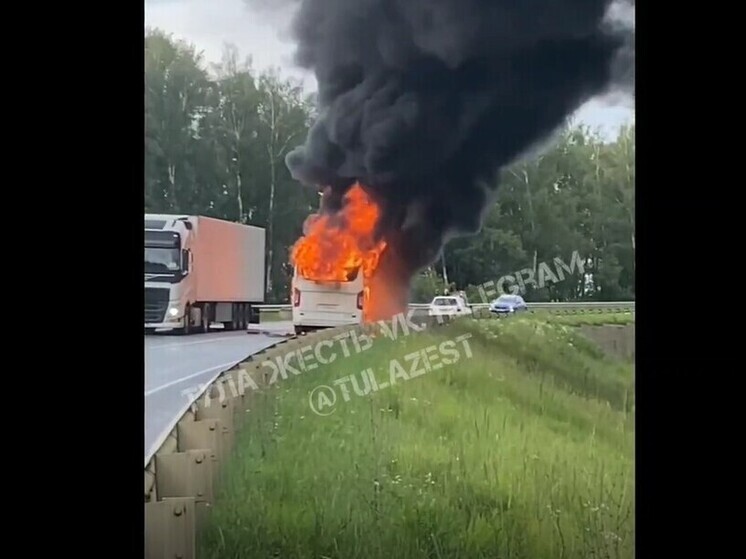 В сети выложили кадры с горящим под Тулой автобусом