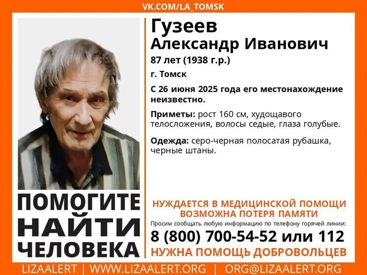 В Томске разыскивают пропавшего 87-летнего мужчину