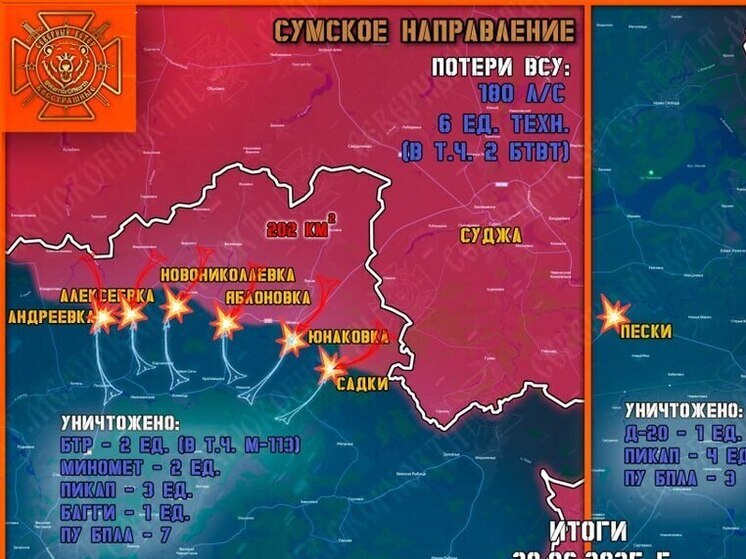Ликвидированы штурмовые подразделения ВСУ на Тёткинском и Глушковском направлениях
