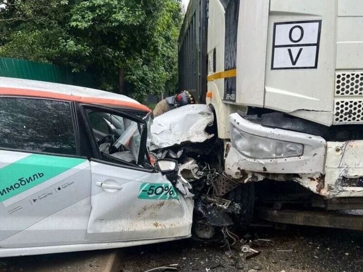 В деревне Новая Пустошь каршеринговый автомобиль въехал под грузовик