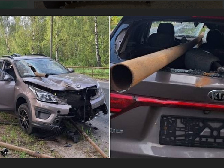 В Рыбинске машину пробило насквозь железным столбом
