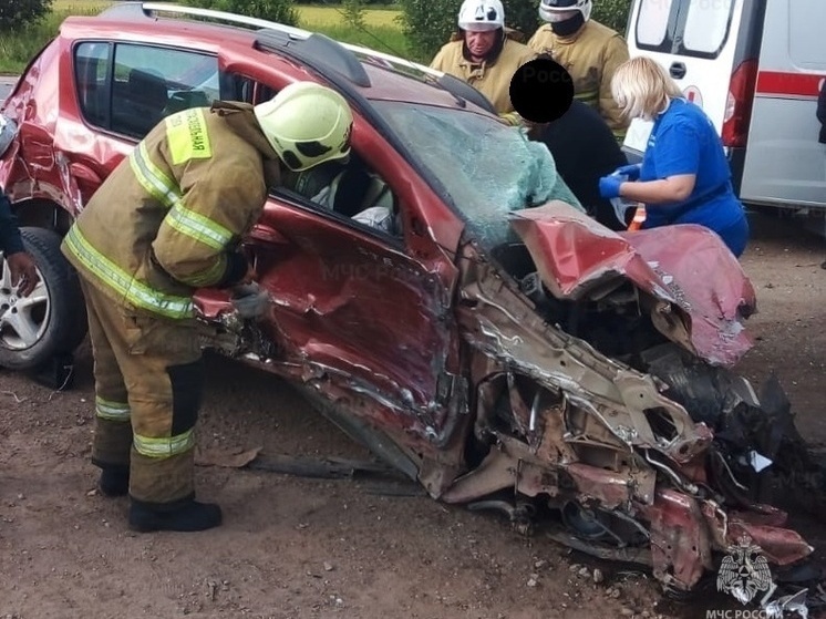 На калужской трассе расплющило Renault Sandero