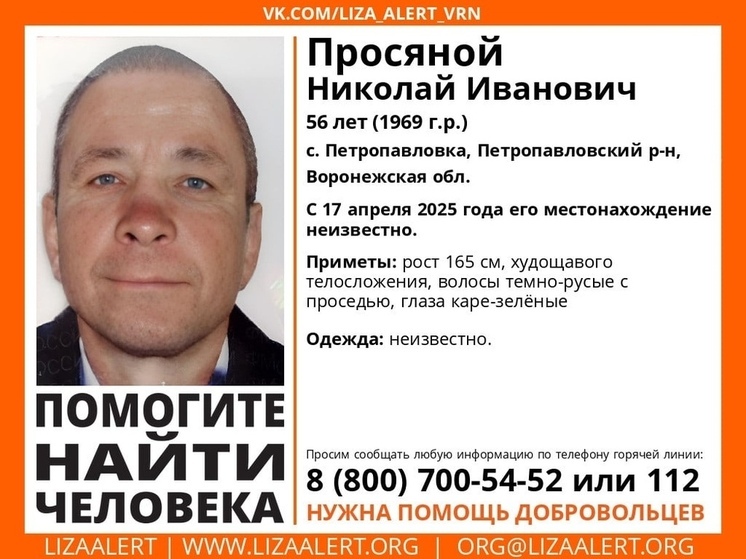 В Воронежской области начались поиски пропавшего Николая Просяного