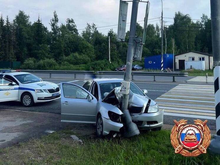 Водитель иномарки заснул за рулем и врезался в столб на трассе М-10 в Тверской области