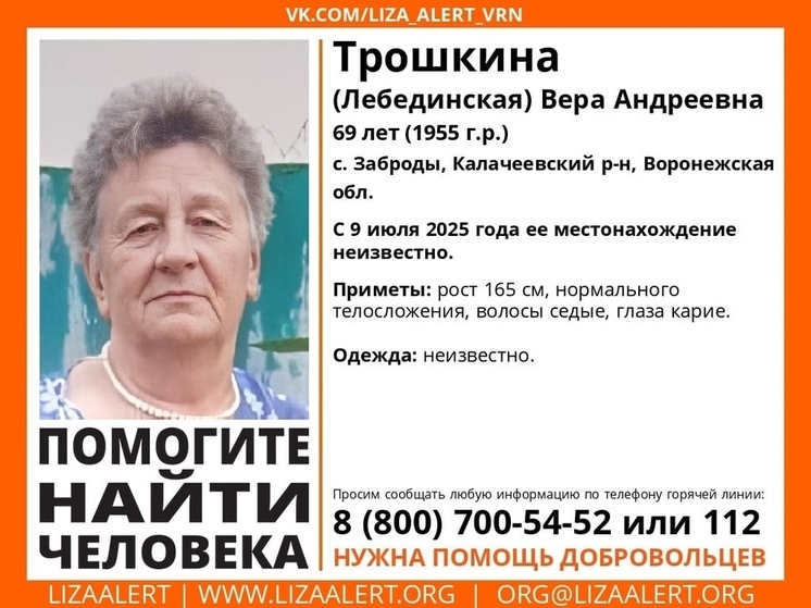 В Воронежской области активно разыскивают пропавшую пенсионерку