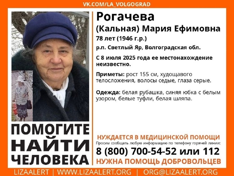 В Волгоградской области с 8 июля ищут 78-летнюю женщину в белой шляпе