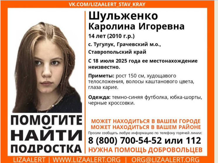 В селе Грачёвского округа пропала 14-летняя девочка