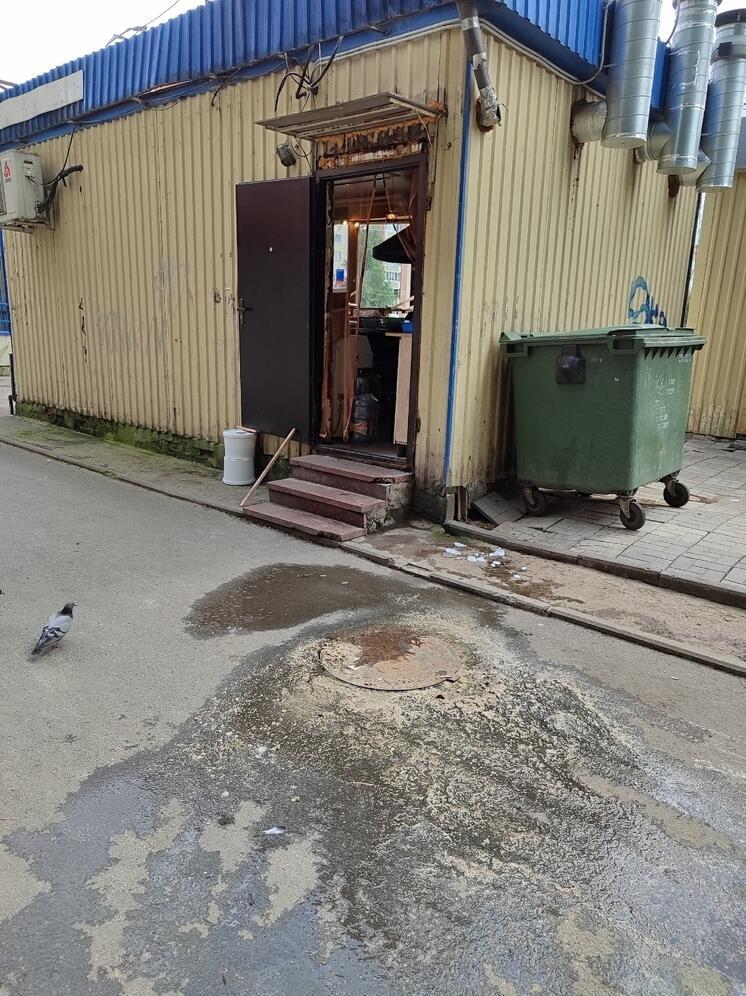 Зловонный люк преграждает путь псковичам на Рижском проспекте