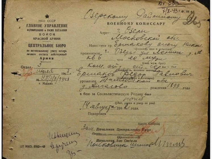 Поисковики установили личность красноармейца, останки которого нашли в Тверской области