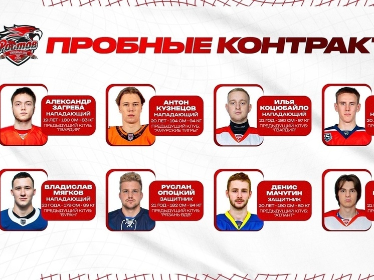 Восемь пробных контрактов заключил ХК «Ростов» с потенциальными игроками