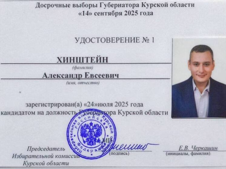 Избирком зарегистрировал Хинштейна кандидатом в губернаторы Курской области