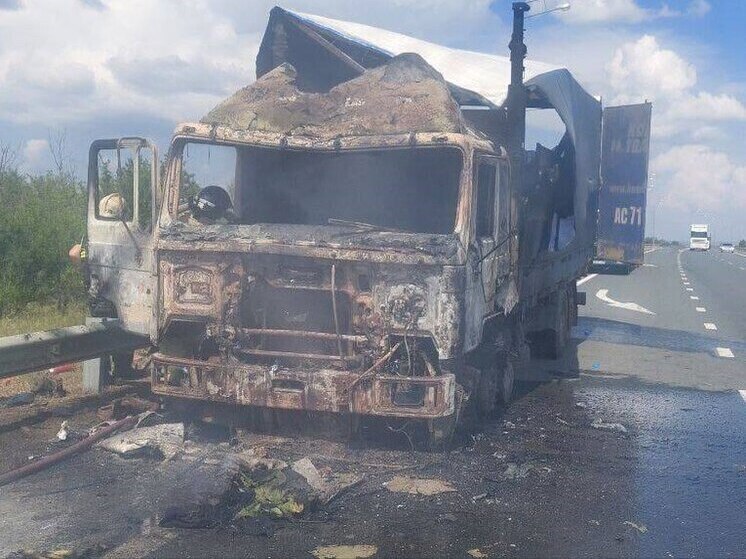 Грузовик MAN загорелся в движении на трассе Р-229 в Самарской области 25 июля