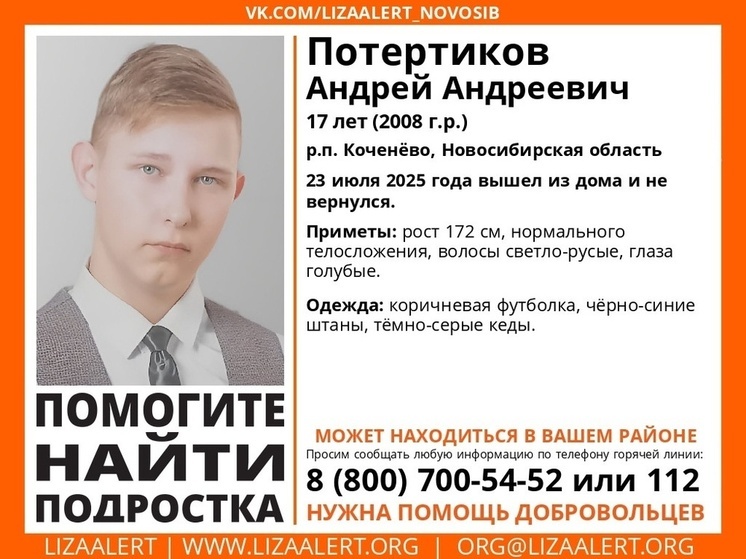 В Новосибирске продолжаются поиски 17-летнего подростка