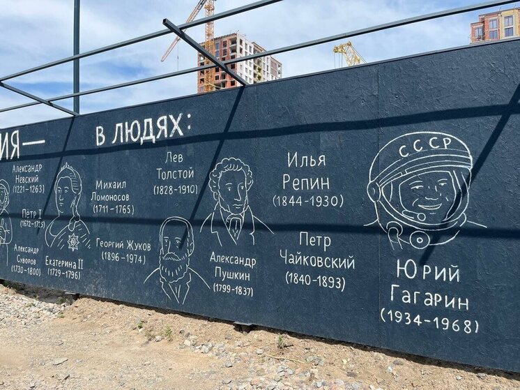 Забор-шпаргалка с Гагариным и Пушкиным появился в Новосибирске