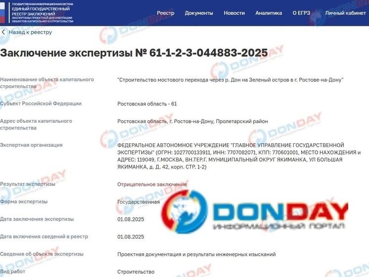 Госэкспертиза отклонила проект ростовского моста на Зеленый остров