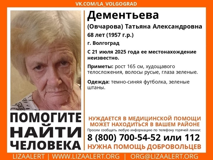 В Волгограде вторую неделю ищут без вести пропавшую пенсионерку