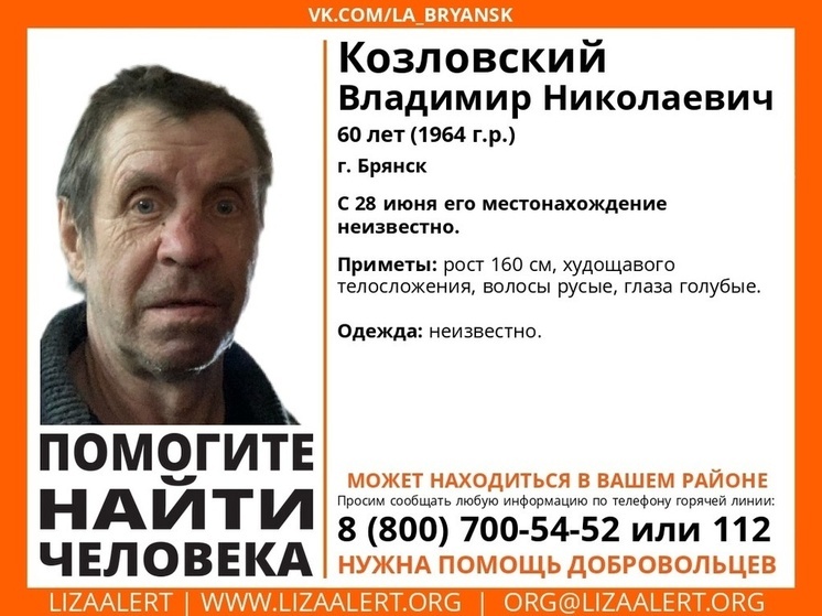 В Брянске ведутся поиски пропавшего Владимира Козловского