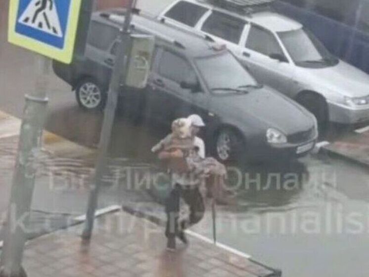 В воронежских Лисках парень на руках перенес пенсионерку через огромную лужу