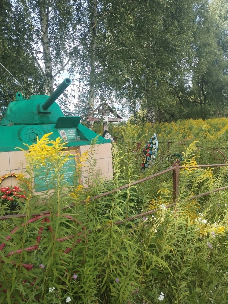 Под Болховом памятник войнам ВОВ зарос травой
