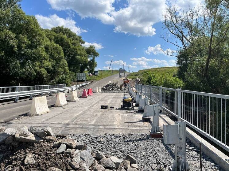 В Курской области продолжается ремонт моста через реку Косоржа