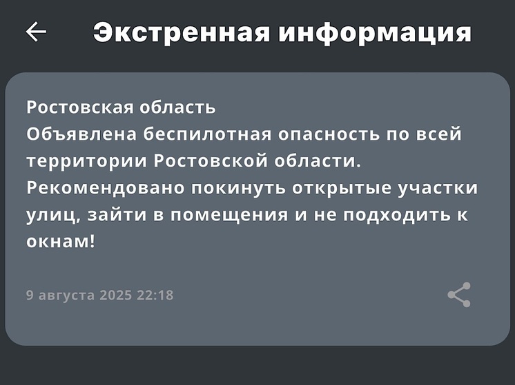 В Ростовской области объявлена беспиотная опасность вечером 9 августа
