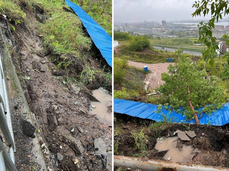 На улице 2-я Огородная в Красноярске снова сошел грунт после ливней