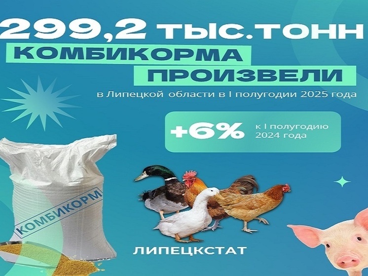 Производство кормов в Липецкой области увеличилось на 7,1% в первом полугодии 2025 года